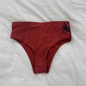 Hurley ribbed quick dry embroidered high waist bikini bottom